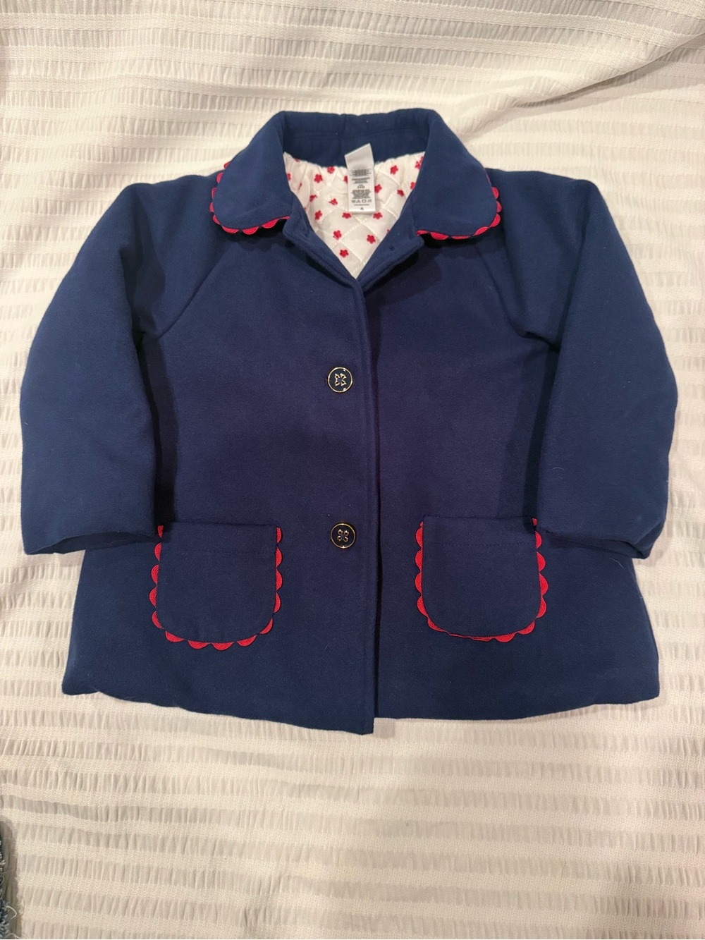 24 month Little me Girls Navy Blue Scallop-Trim quilted lined Coat
